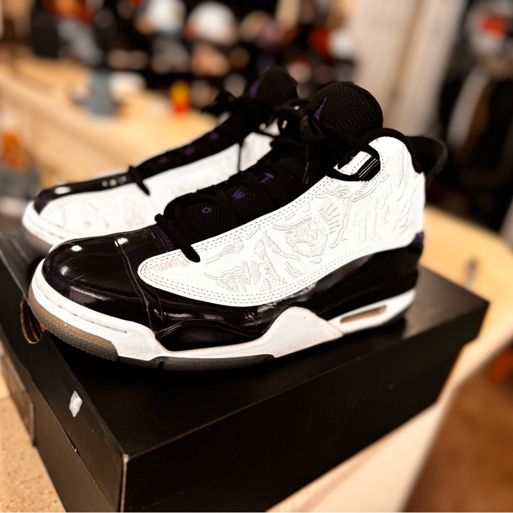 Jordan Black and White Sneakers with Purple Accents